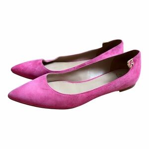 Tory Burch Elizabeth Pink Suede Leather Ballet Flats Pump Pointed Toe Size 8M